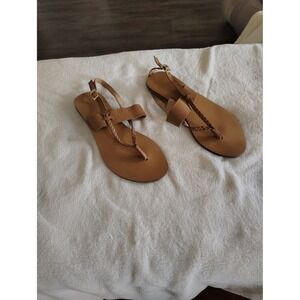 Forever 21 Tan Braided Thong Sandals Ankle Strap Flat Shoes Womens‎ 7.5